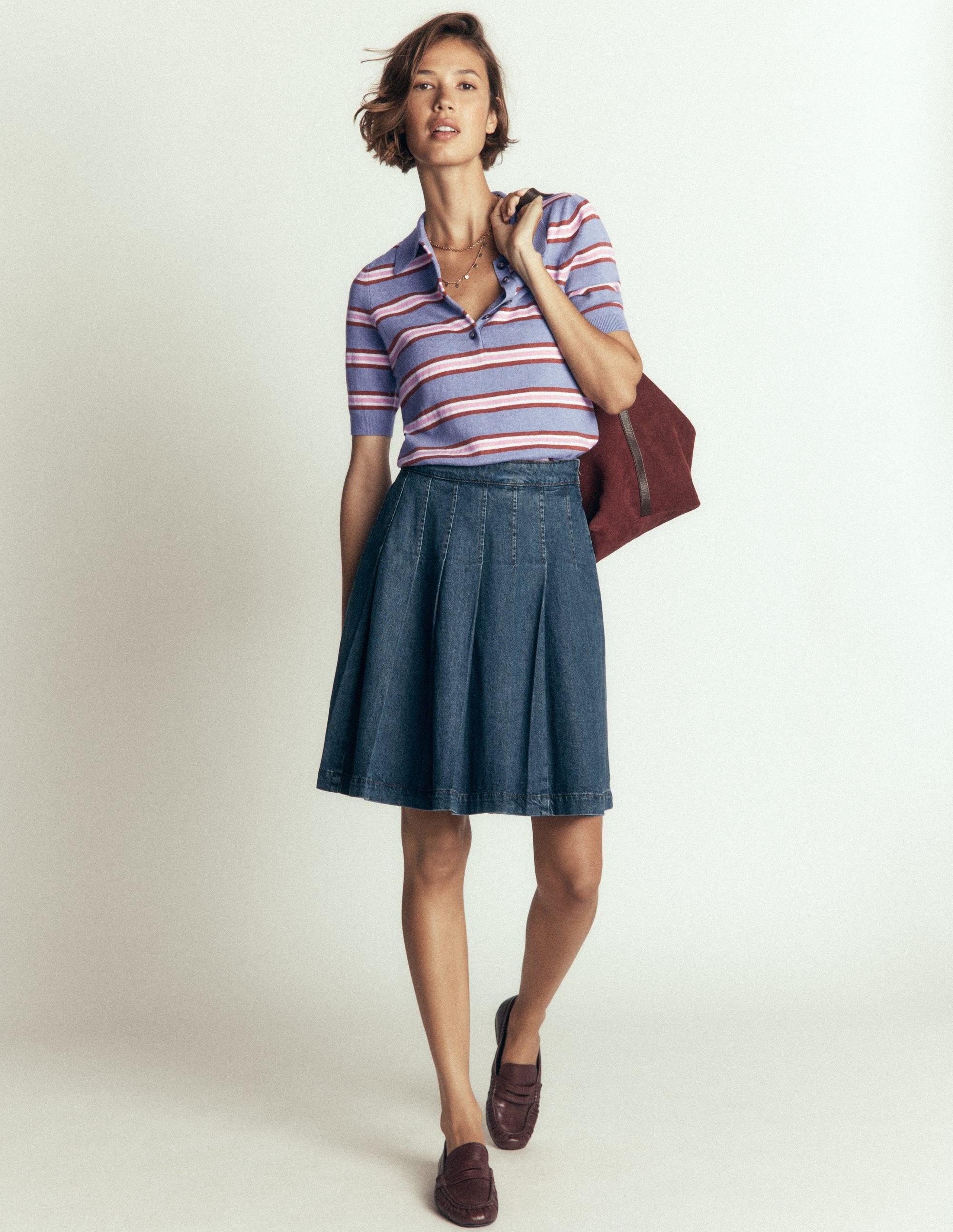 Collared Knitted T-shirt-Blue Aura, Stripe | Boden (US)