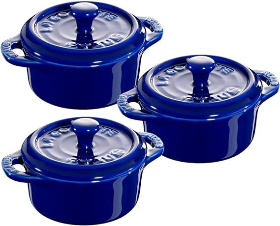 STAUB Ceramics Dutch Oven 3-piece Mini Round Cocotte, Dark Blue | Amazon (US)
