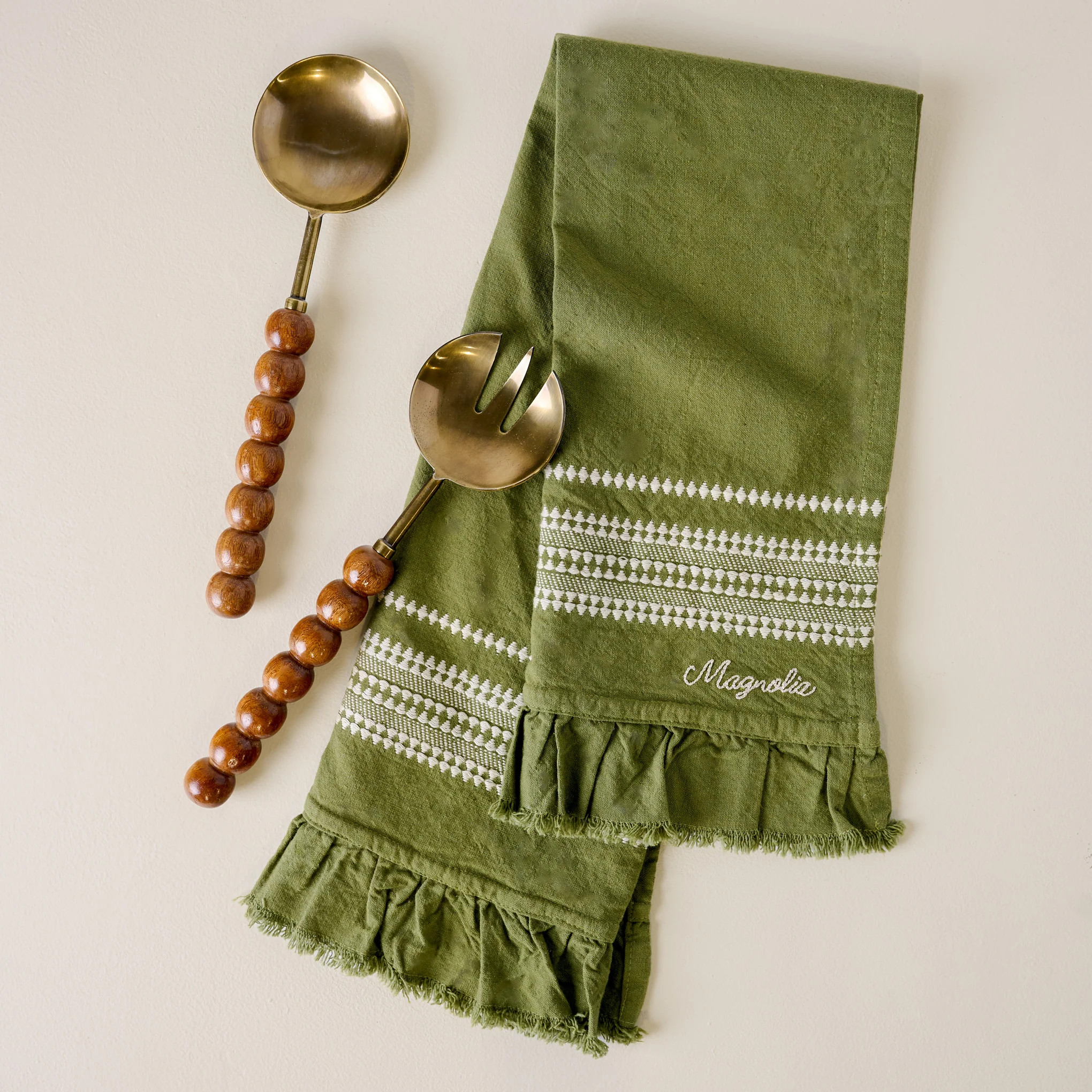 Antique Brass and Beaded Wood Serving Set | Magnolia