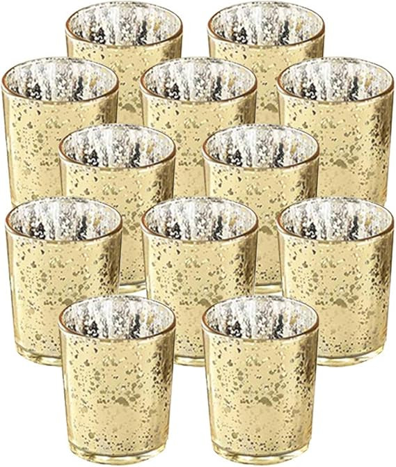 Votive Candle Holder-Set of 12 Wedding Centerpieces for Table, Mercury Glass Tealight Candle Hold... | Amazon (US)