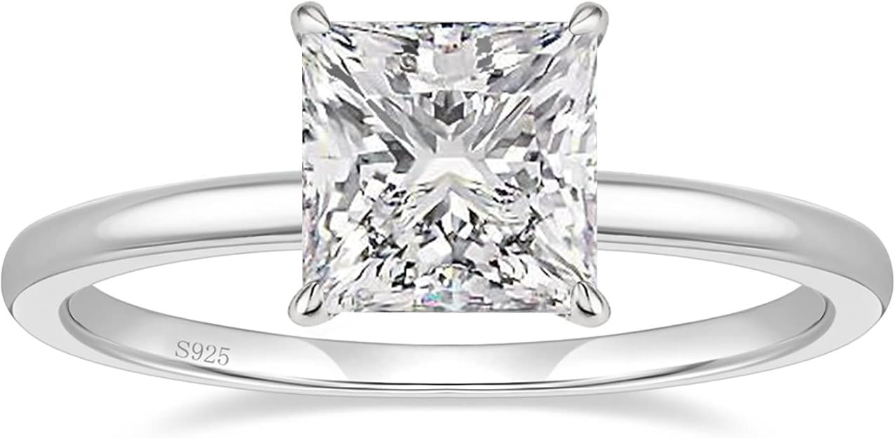 EAMTI 2CT 925 Sterling Silver Engagement Rings Princess Cut Cubic Zirconia CZ Wedding Promise Rin... | Amazon (US)