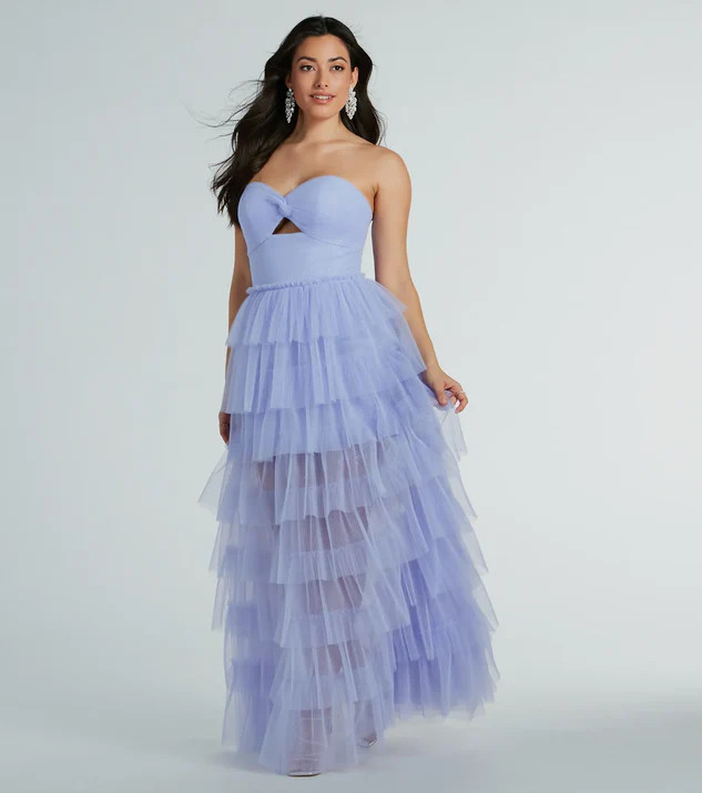 Lizette Strapless A-Line Ruffle Pleated Tulle Gown | Windsor Stores