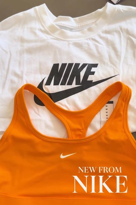 New from Nike: a cropped white t-shirt and orange sports bra. Great for fitness AND for traveling. 

#LTKTravel #LTKVideo #LTKFitness