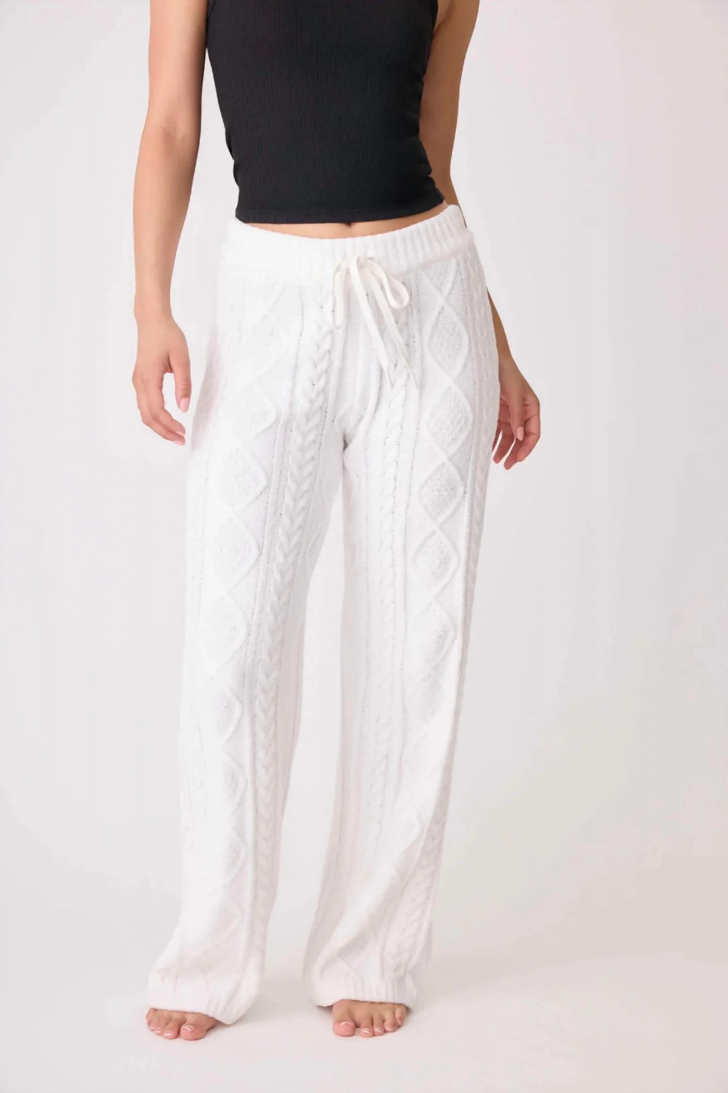 Chenille Cable Lounge Pants In Ivory | Shop Simon