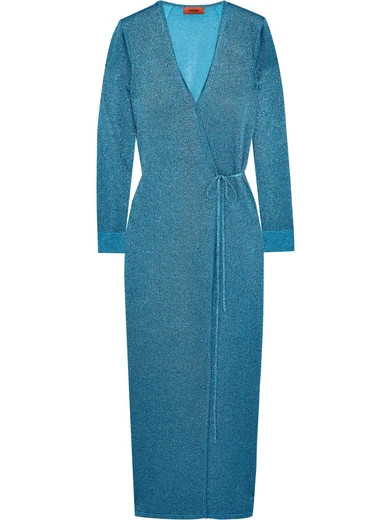 Missoni - Metallic Stretch-knit Wrap Maxi Dress - Teal | NET-A-PORTER (UK & EU)