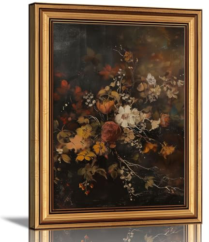 Vintage Gold Framed Wall Art Moody Fall Floral Wall Decor Picture Dark Autumn Flower Botanical Poster Print for Gallery Living Room Bedroom Home Decoration 9x11in | Amazon (US)