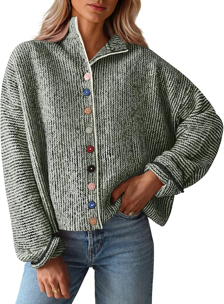 Saodimallsu Womens Striped Cardigan Sweaters Long Sleeve Knit Sweater | Amazon (US)
