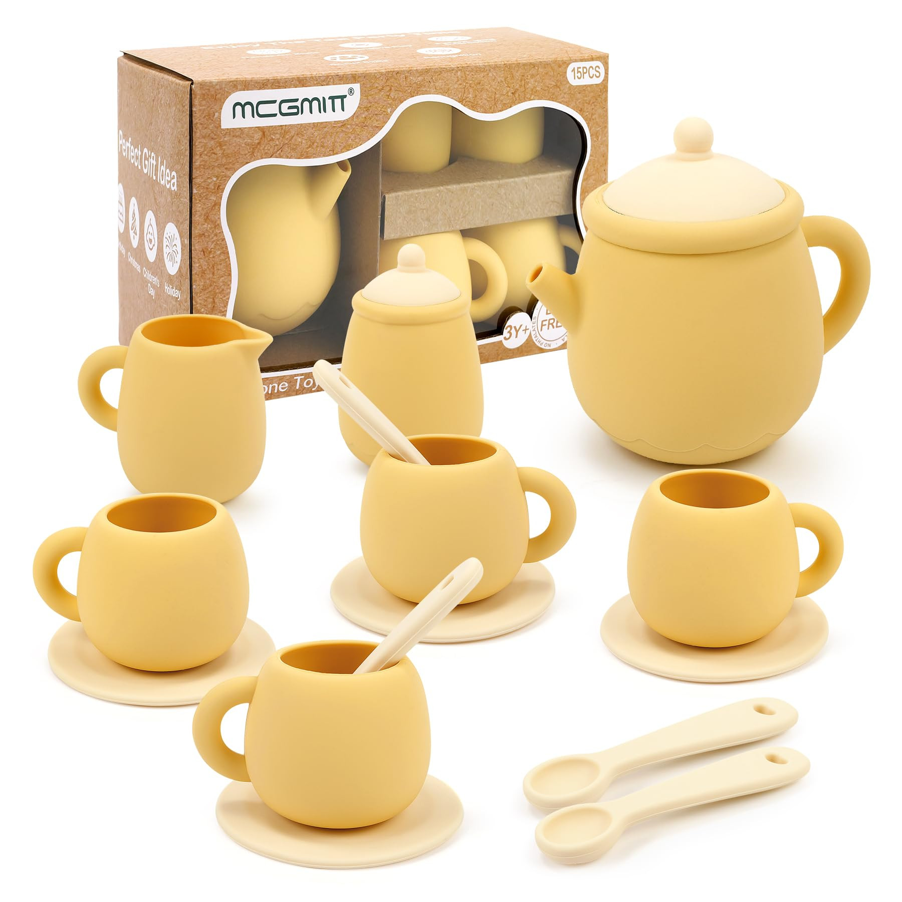 MCGMITT Toy Tea Set, Silicone Tea Party Set for Little Girls Boys, 15 Pcs BPA Free Dishwasher Saf... | Amazon (US)