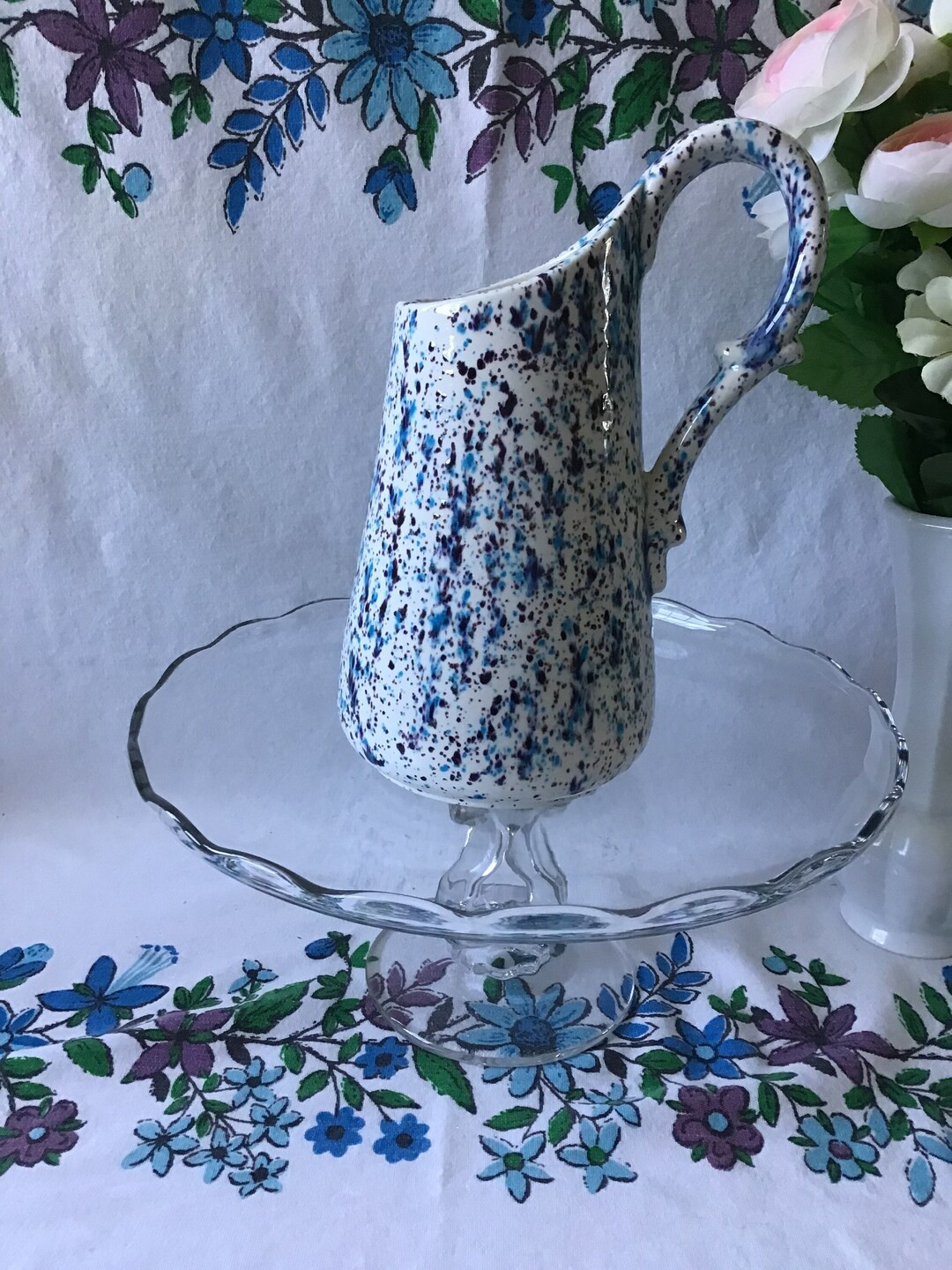 Vintage MCM splatter pitcher vase | Etsy (US)