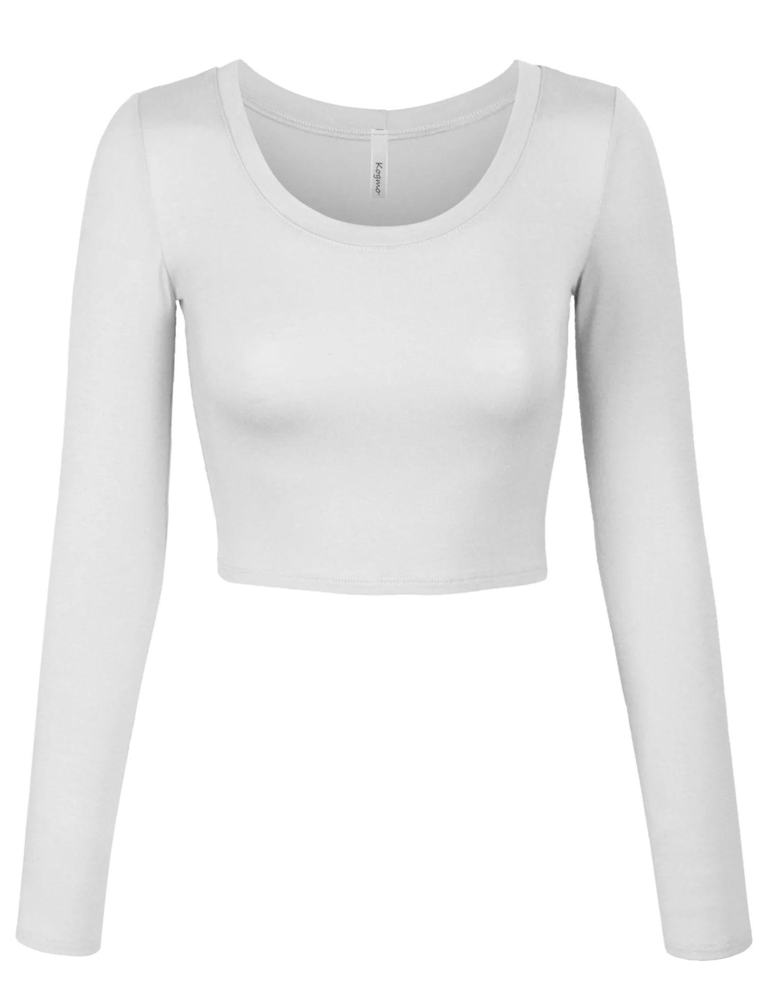KOGMO Womens Long Sleeve Crop Top Solid Round Neck T Shirt | Walmart (US)