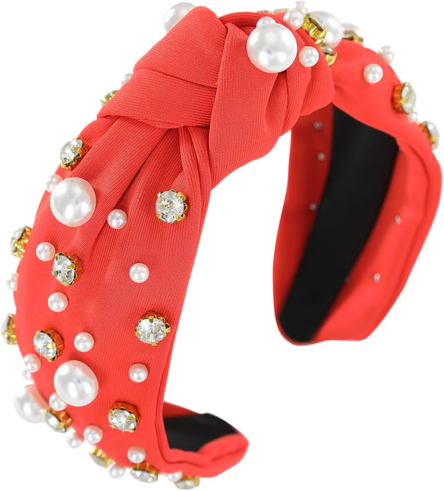 Gmmidea Pearl Knotted Women Headband Sparkle Rhinestone Jeweled Headband Wide Knot Crystal Embell... | Amazon (US)