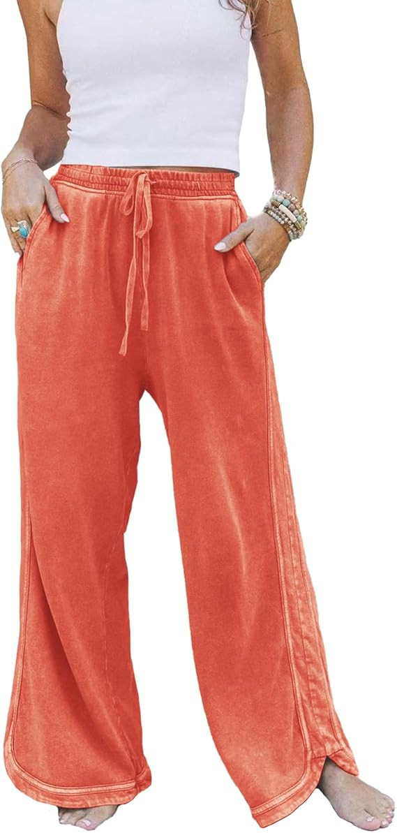 Women's Yoga Pants Lightweight Wide Leg Sweatpants High Waisted Drawstring Loose Lounge Pant with... | Amazon (US)