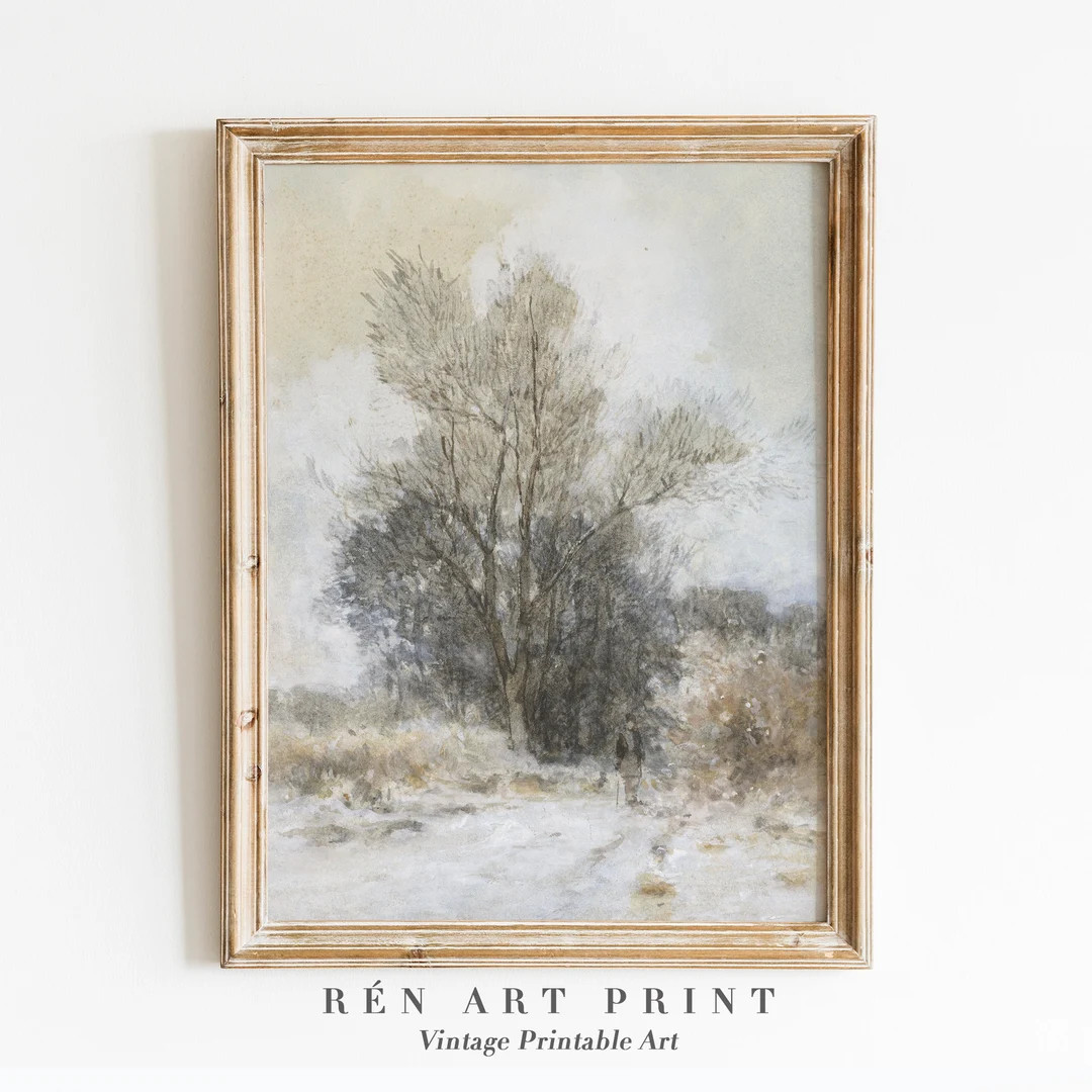 Vintage Winter Painting Print | Snowy Winter Landscape Wall Art | Neutral Antique Printable Art |... | Etsy (CAD)