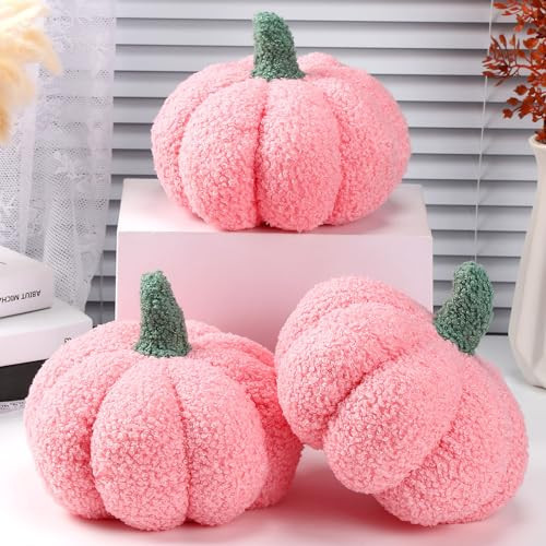 Namalu 3 Pcs Thanksgiving Pumpkin Throw Pillow Cushion 3D Pumpkin Throw Pillows Pumpkin Sofa Throw Pillow Cushion Home Decor for Car Bedroom Sofa Couch Living Room (Pink,7.87 Inch) | Amazon (US)