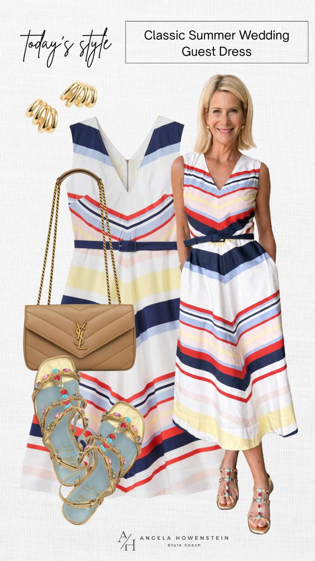This striped Cartolina dress is one of those timeless pieces that never goes out of style. The flattering V-neckline, belted waist, and colorful stripe pattern create such an elegant silhouette that's perfect for weddings, brunch, vacations, and summer celebrations.

❤️ Heart = Support my posts
📌 Save = Get sale & restock alerts
🛍️ Follow me on LTK for more effortless everyday style. 

 #LTKootd #LTKSaleAlert #LTKWedding