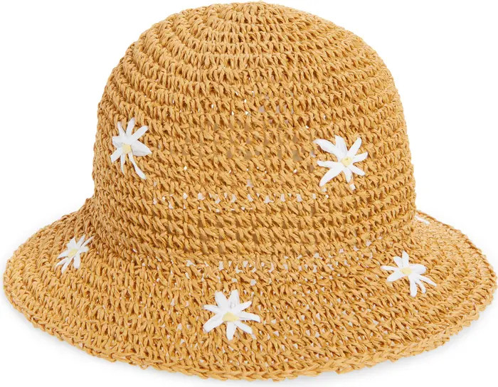Ruby & Ry Flower Appliqué Straw Bucket Hat | Nordstromrack | Nordstrom Rack