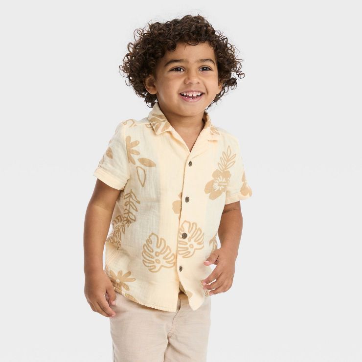 Toddler Boys' Short Sleeve Gauze Woven Shirt - Cat & Jack™ Cream | Target