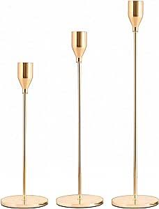 Candle Holders Rose Gold Candlestick Holders Set of 3 Metal Tall Candle Stand for Taper Candles, ... | Amazon (US)