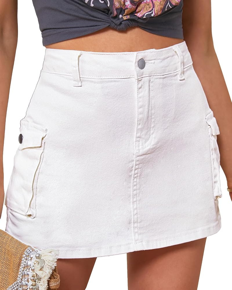luvamia Jean Skort for Women Cargo Stretchy High Waisted Daily Casual Y2K | Amazon (US)