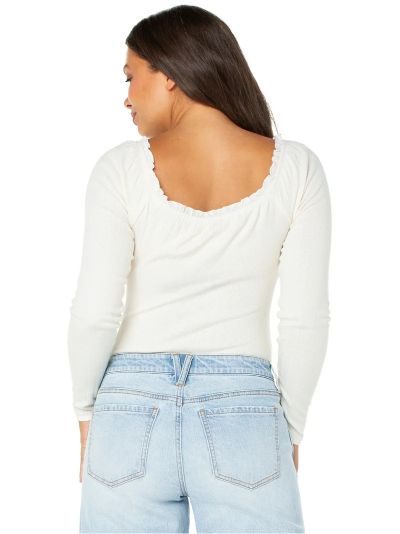 Celebrity Pink Women's and Women's Plus Puff Long Sleeve Pointelle Bodysuit, Sizes XS-XXXL | Walmart (US)