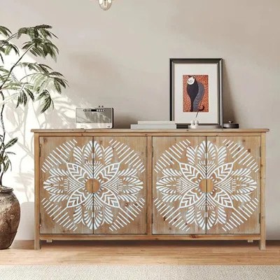 60"Wood Accent Cabinet With 4 Doors, Brown And Antique White Modern Pantry Cabinet, Wood Buffet Cabinet, Media Cabinet, Console Cabinet, Cabinet For E | Wayfair North America