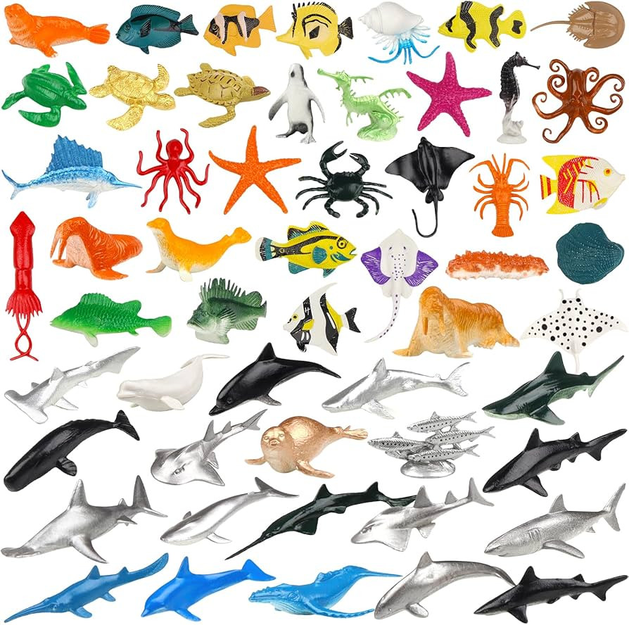 DOITEM 54 Pack Assorted Mini Vinyl Plastic Ocean Sea Animal Figures Toy Set, Realistic Under The ... | Amazon (US)