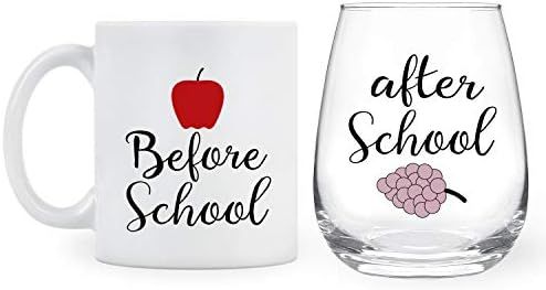 Amazon.com | Before School, After School 11Oz Coffee Mug and 15Oz Wine Glass Set for Teachers, Pr... | Amazon (US)
