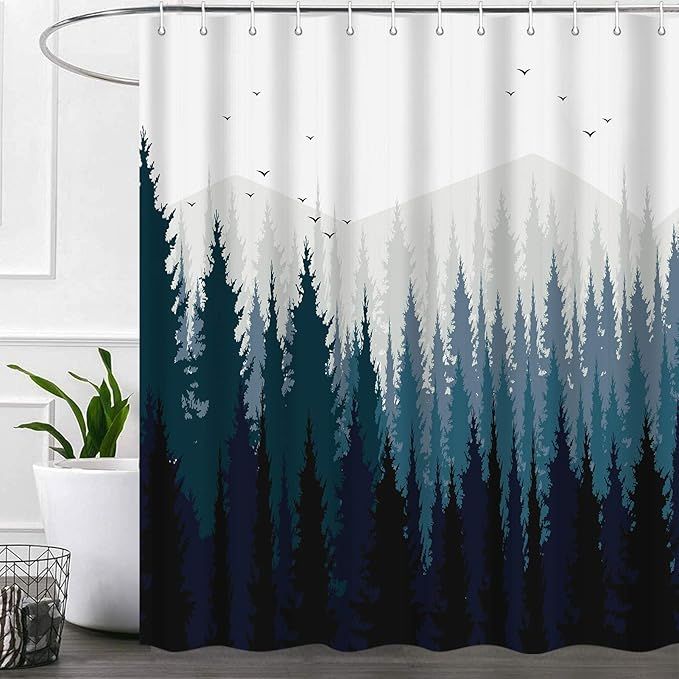 Rustic Forest Shower Curtains for Bathroom, Nature Mountain Tree Cool Fabric Shower Curtain Set, ... | Amazon (US)