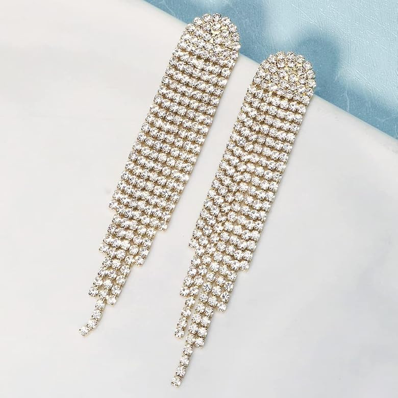 Mlouye Rhinestone Earrings Dangling for Women Girls Long Chandelier Earrings Tassel Fringe Crysta... | Amazon (US)