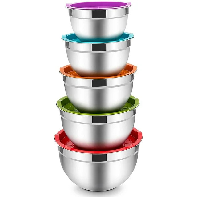 Mixing Bowls with Lids Set of 5, Vesteel Stainless Steel Mixing Bowls Metal Nesting Salad Bowls, ... | Walmart (US)