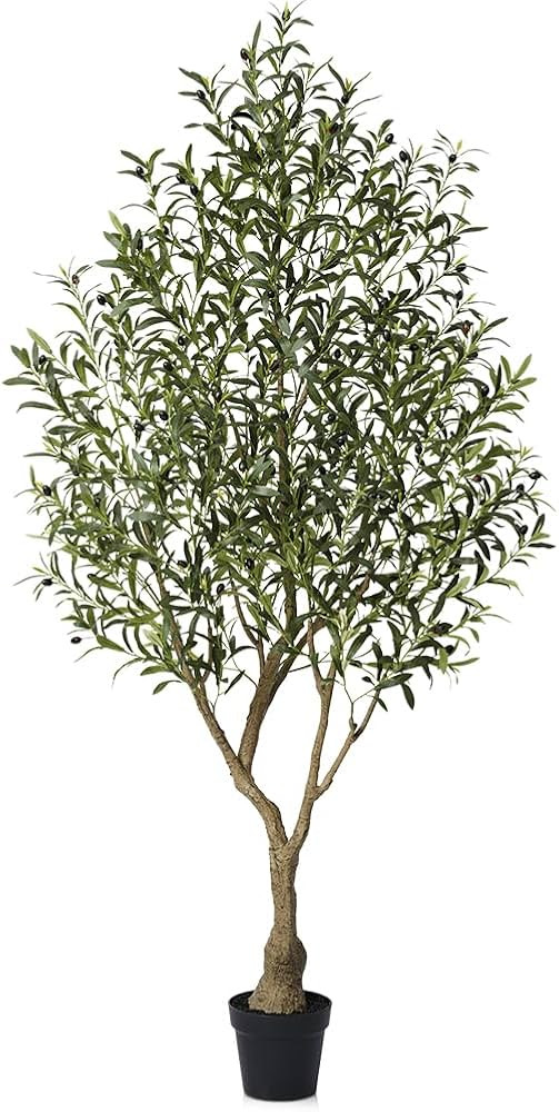 Artificial Olive Tree 7FT Fake Plants Indoor - UV Resistant Faux Olive Tree in Black Pot, Outdoor... | Amazon (US)
