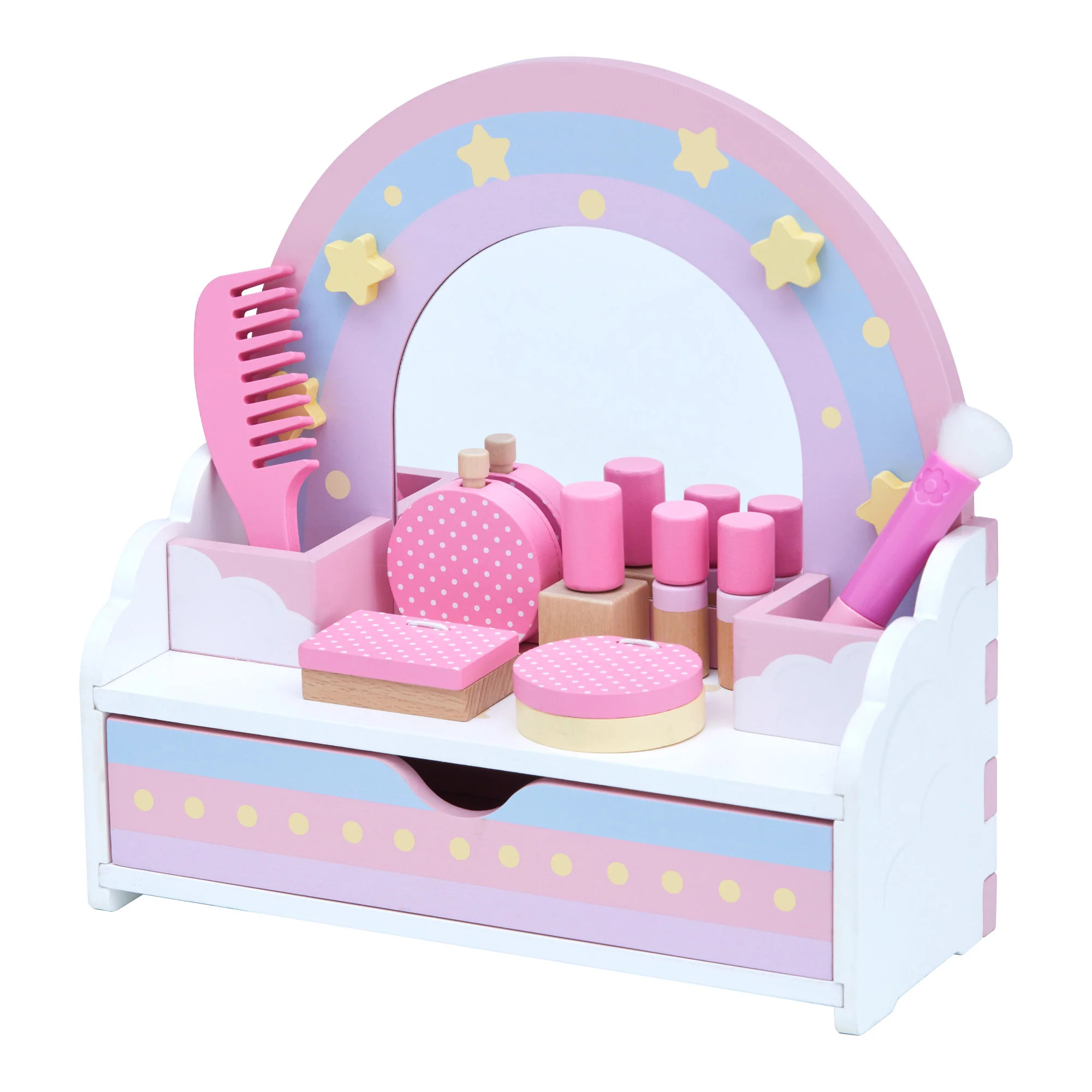 Teamson Kids Little Dreamer Wooden Tabletop Vanity Set with 9 Play Accessories, Pink | Teamson and Teamson Kids