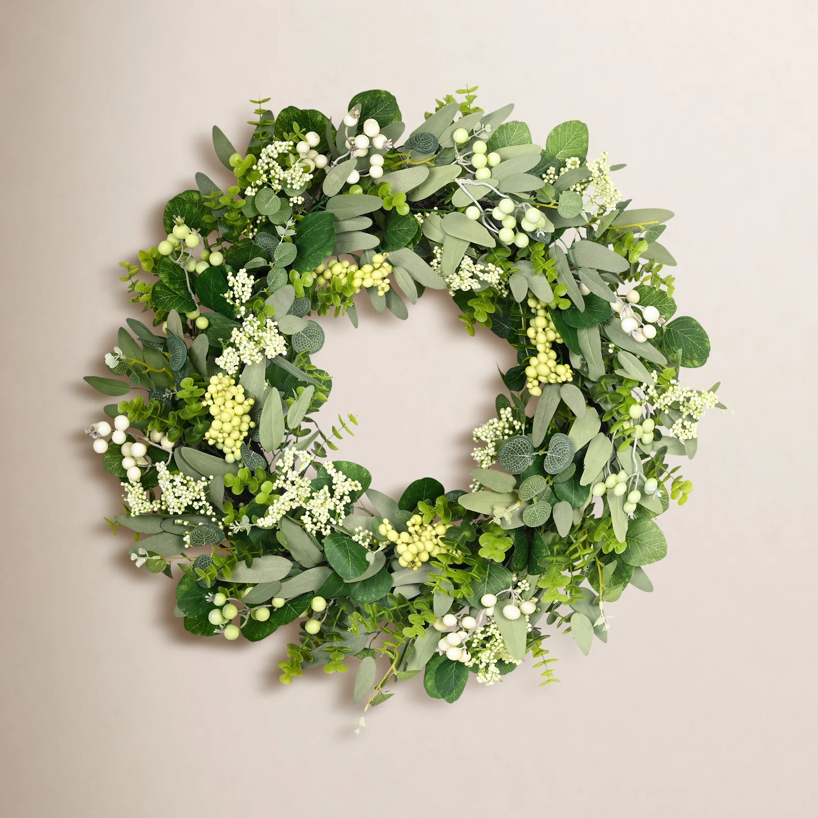 Green Eucalyptus Leaf Wreath, 24 Inch Artificial Spring Summer Wreaths for Front Door Decor Boxwo... | Birch Lane