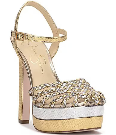 Jessica Simpson Inaia Metallic Colorblock Embossed Braided Platform Pumps - 8.5 | Dillard's