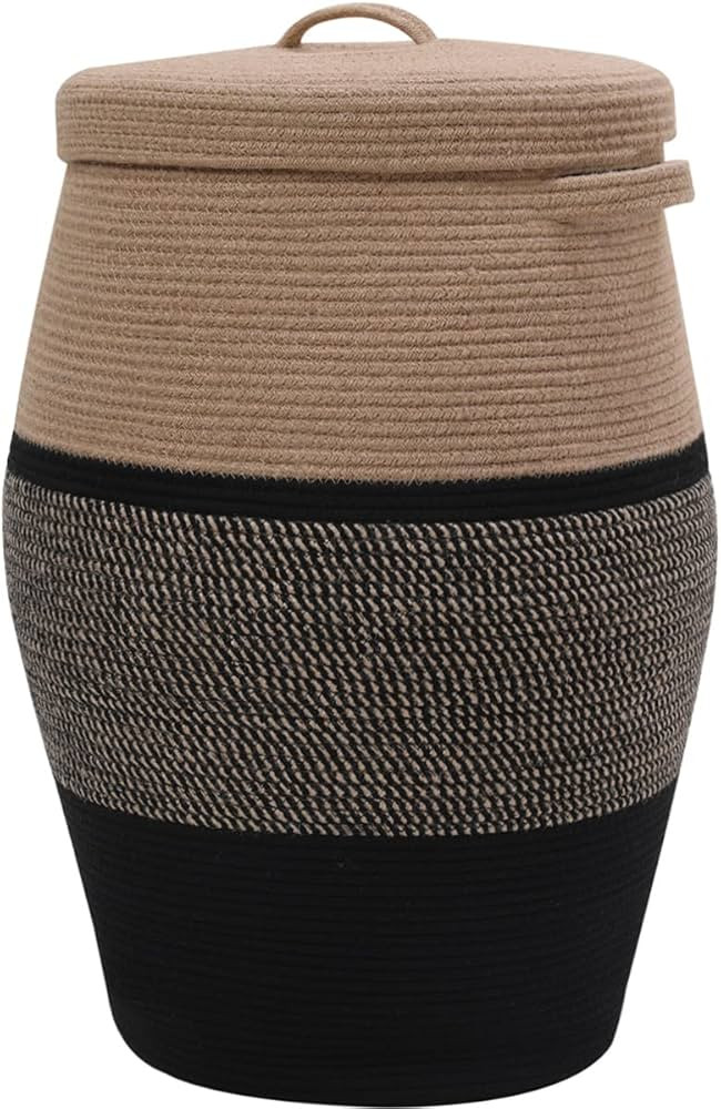 26"x20" Tall Extra Large Storage Basket with Lid, Cotton Rope Storage Baskets, Woven Laundry Hamp... | Amazon (US)