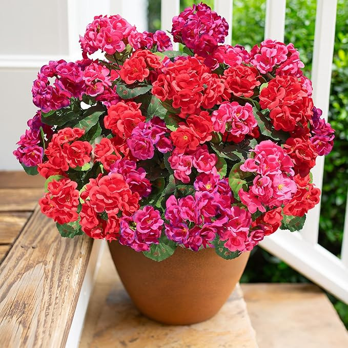 Artificial Geranium Fake Flowers for Outdoors Decoration, 6 Bundles Silk Geraniums Flower UV Resi... | Amazon (US)