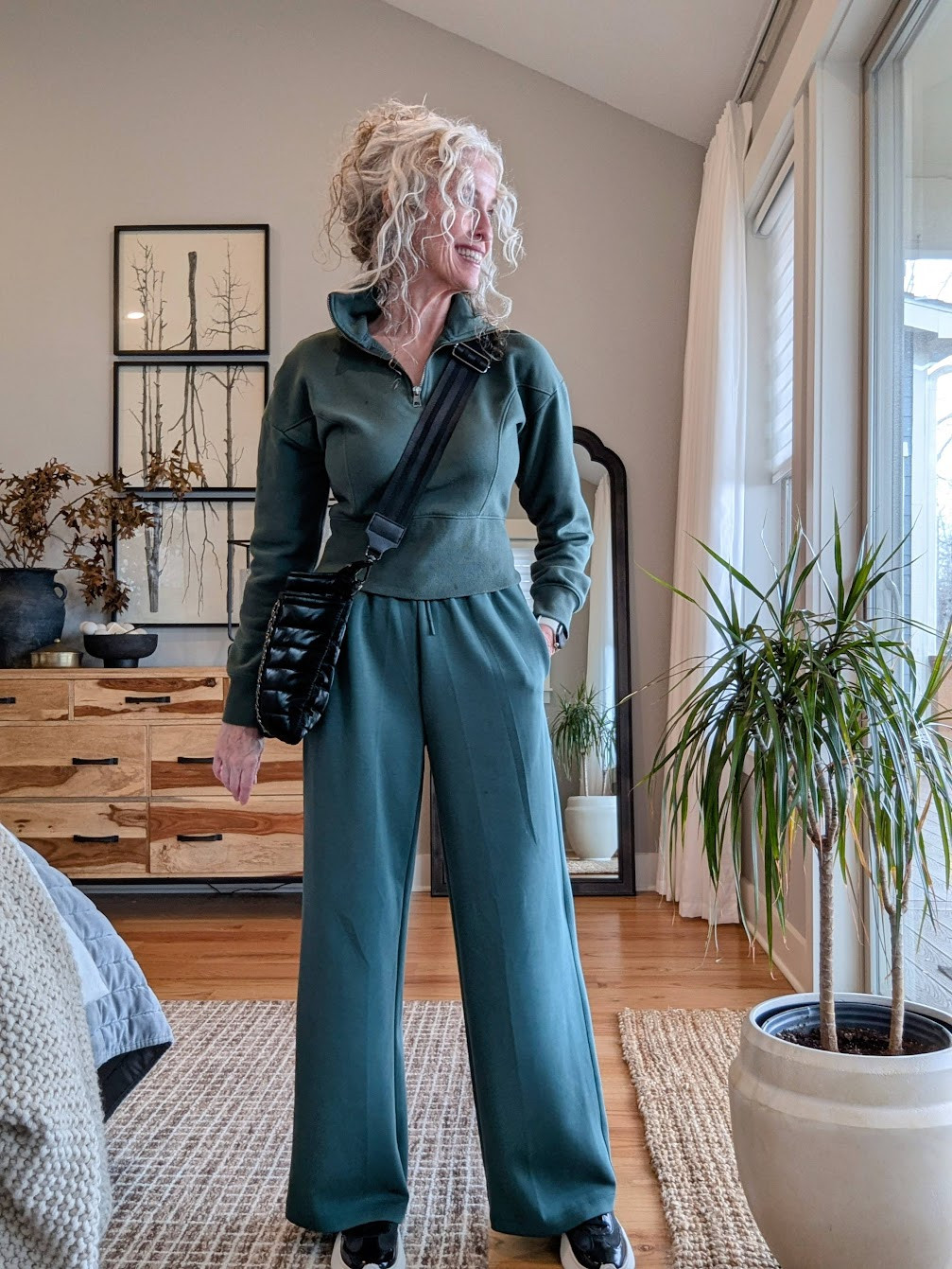 Wide-leg pants forever! Effortless, flowy, and always flattering. Yesterday’s muted green set—chic meets nature vibes! 🌿 My exact pants are out of stock, but I found some super similar ones. Wearing a small. 
#fashionover60 #over60style #over50fashion 

 #LTKOver40 #LTKFindsUnder50 #LTKFindsUnder100