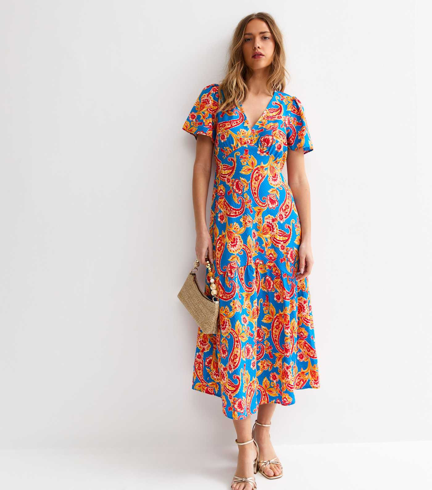 Blue Oversize Paisley Print Tiered Midi Tea Dress | New Look | New Look (UK)