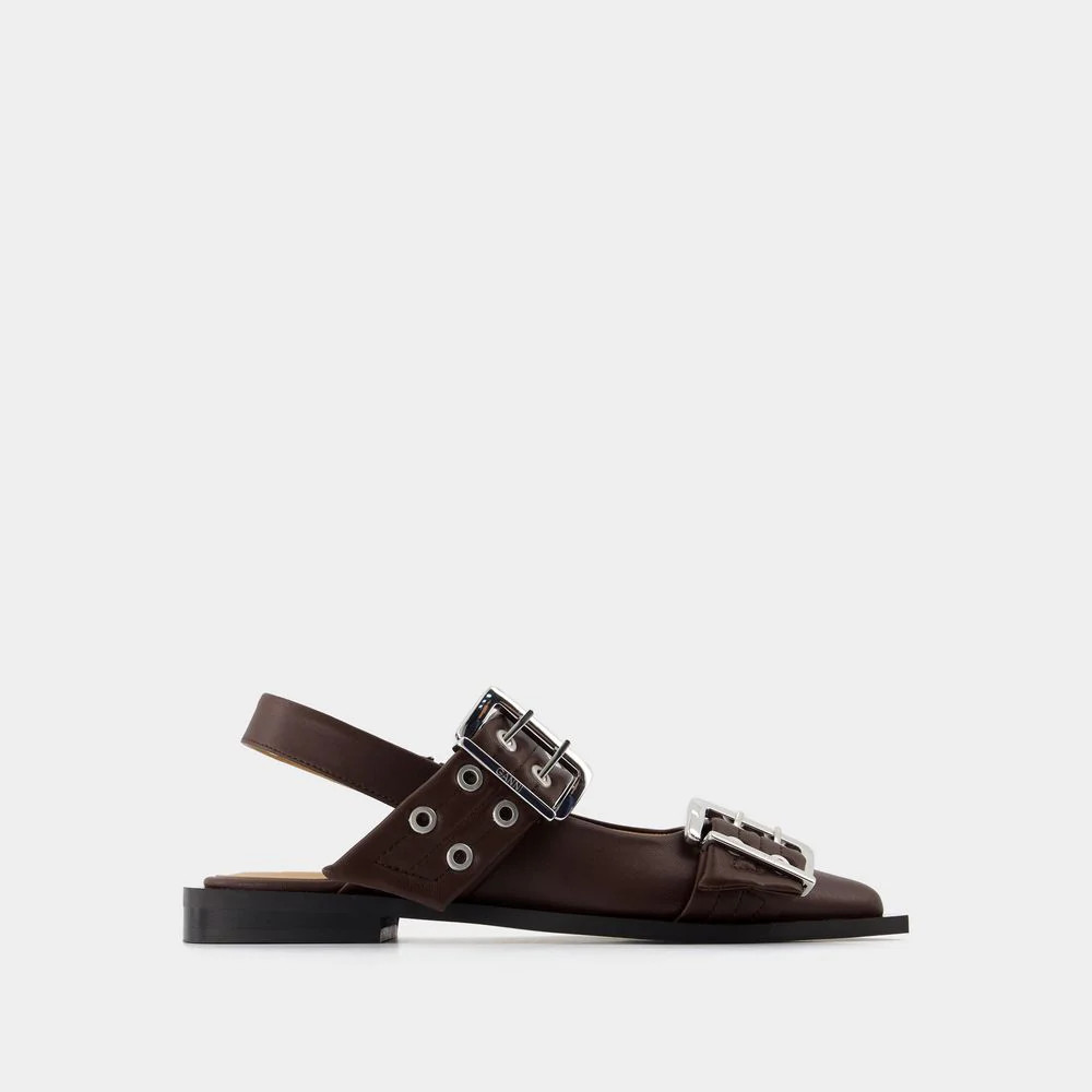 Ganni Women's Feminine Buckle Ballerinas Sandal in Brown | Size 36 | S2669 Color 890 | LOZURI