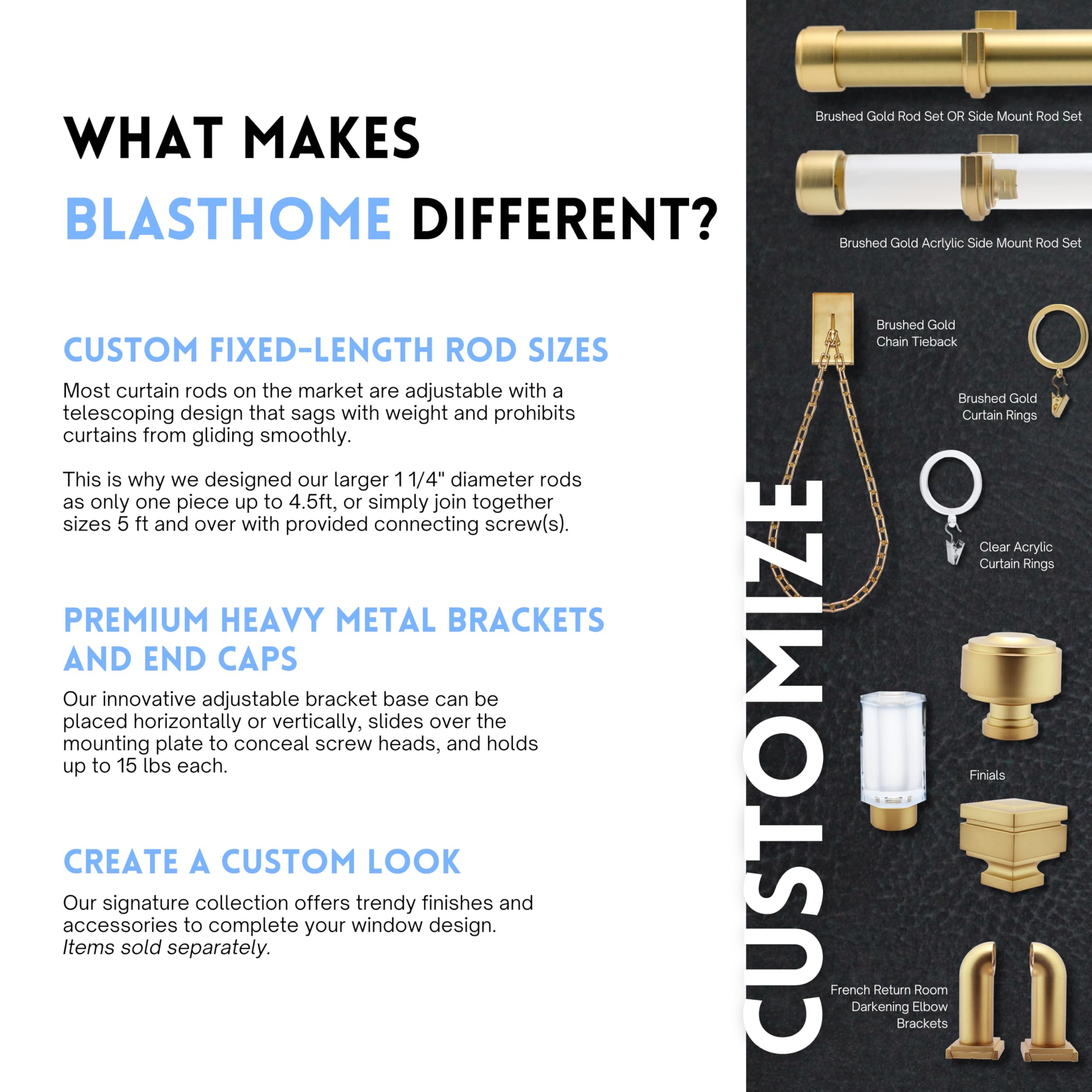 BlastHome® Luxury Curtain Rings – Premium Metal with Quiet, Smooth Nylon Inserts – Pinhooks ... | Amazon (US)
