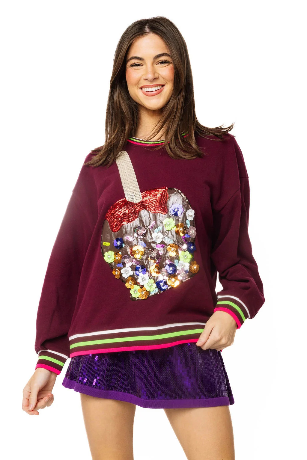 Plum Floral Candy Apple Sweatshirt | Queen of Sparkles