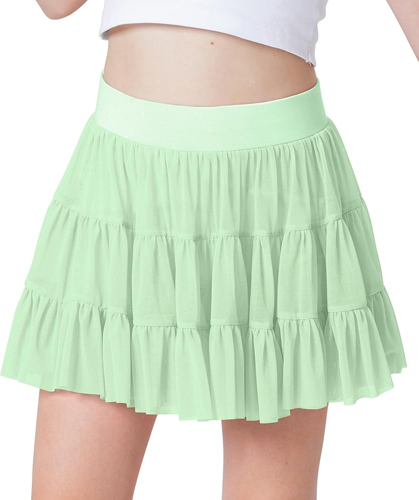 Faldas de tenis plisadas de malla con volantes para ni\u00f1as de verano con bolsillos, pantalone... | Amazon (US)