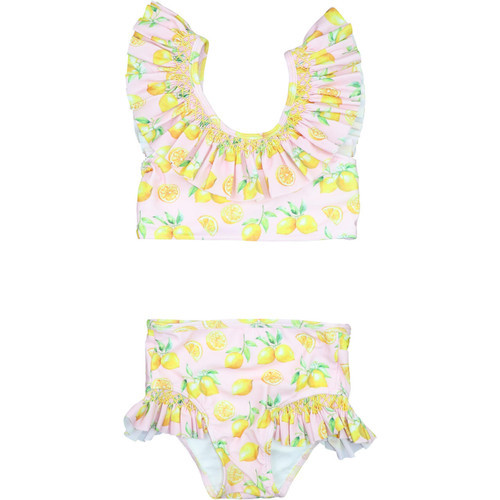 Pink And Yellow Smocked Lycra Bikini - Shipping Mid March | Cecil and Lou