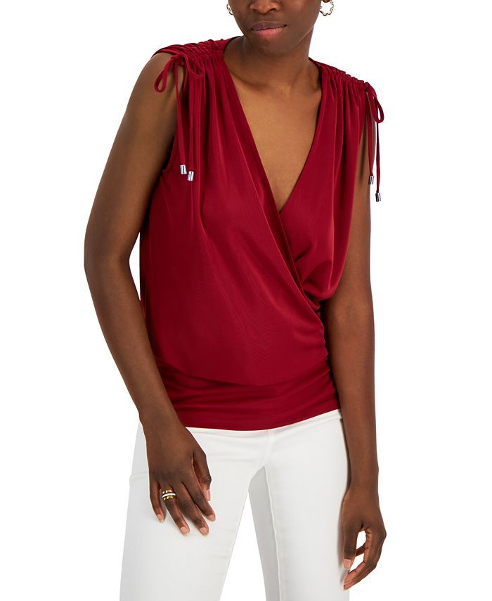 INC International Concepts Women's Ruched Shoulder Surplice Top, Created for Macy's & Reviews - T... | Macys (US)