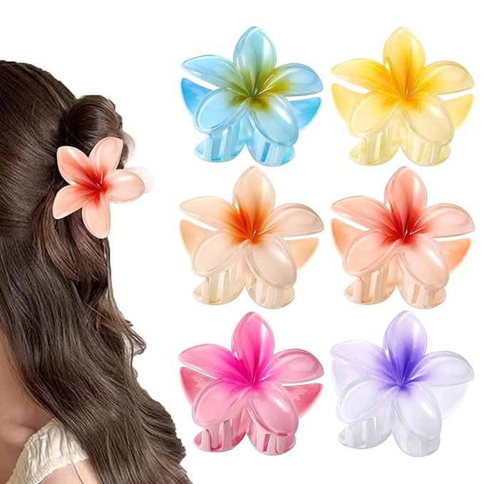 GFORI 6 Pcs Color Flower Hair Claw Clips,3.14" Large Hawaiian Flower Claw Clip,Women's Thin Thick... | Amazon (US)