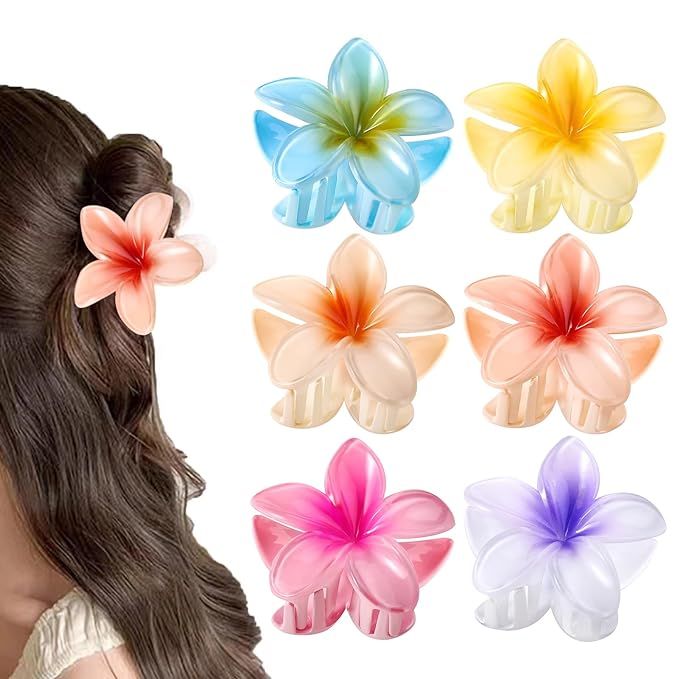 GFORI 6 Pcs Color Flower Hair Claw Clips,3.14" Large Hawaiian Flower Claw Clip,Women's Thin Thick... | Amazon (US)