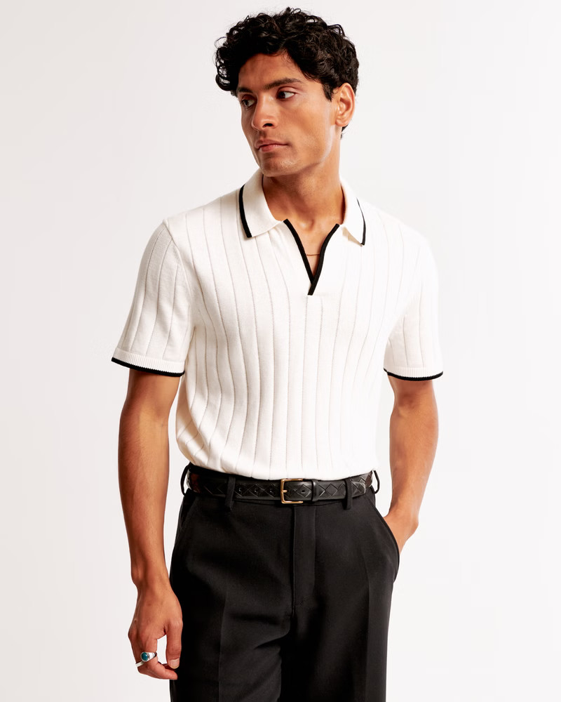 Men's Classic Tipped Johnny Collar Sweater Polo | Men's Tops | Abercrombie.com | Abercrombie & Fitch (US)