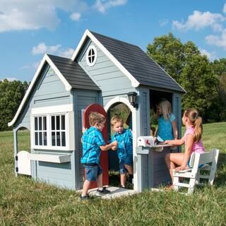 Spring Cottage Outdoor Wooden Playhouse | The Home Depot
