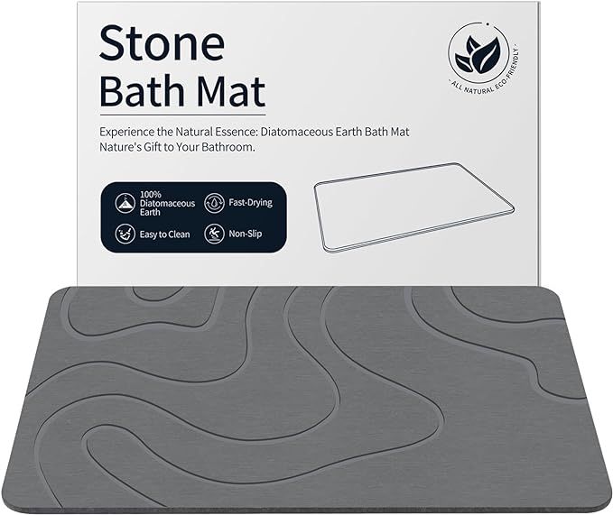 Stone Bath Mat Diatomaceous Earth Bath Mat Super Absorbent Non-Slip Diatomite Stone Bath Mats for... | Amazon (US)