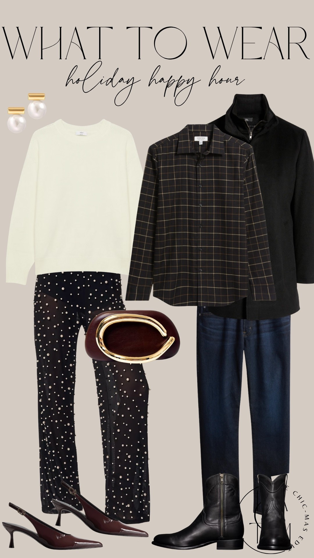 What to wear: holiday happy hour for him and her! These looks would also work for a casual office holiday party, holiday date night, NYE, etc. 

#LTKMens #LTKParties #LTKHoliday